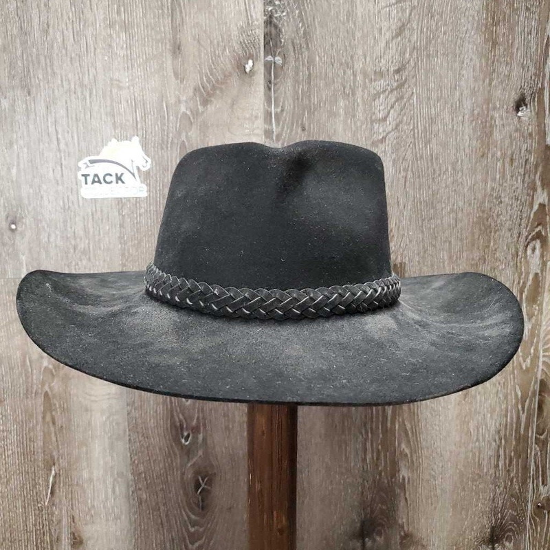 Jackaroo Pur Felt Hat, braided leather band *vgc, mnr dust, sticker residue on sweatband 53cm 6 5/8 Black Used