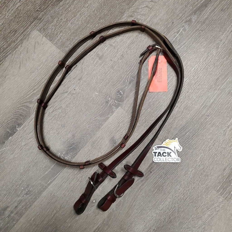 Cotton Web Reins, Buckles *gc, twists, stiff, edges: mnr dirt?dust, scrapes, faded & rubs Brown Used