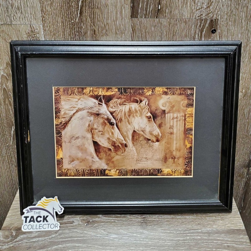 “2 Grey Horses” Wood Framed & Matted Picture *gc, dusty, scraped frame 13″ x 13″ Used