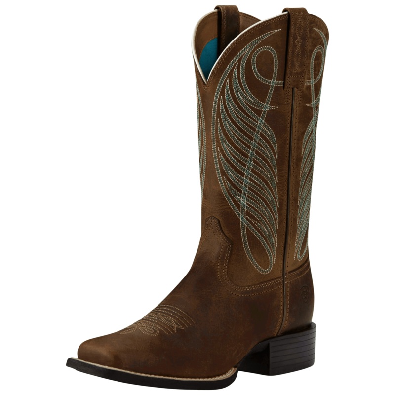 Ariat Boots Round Up Wide Square Toe, Leather, Western Boots, Women's